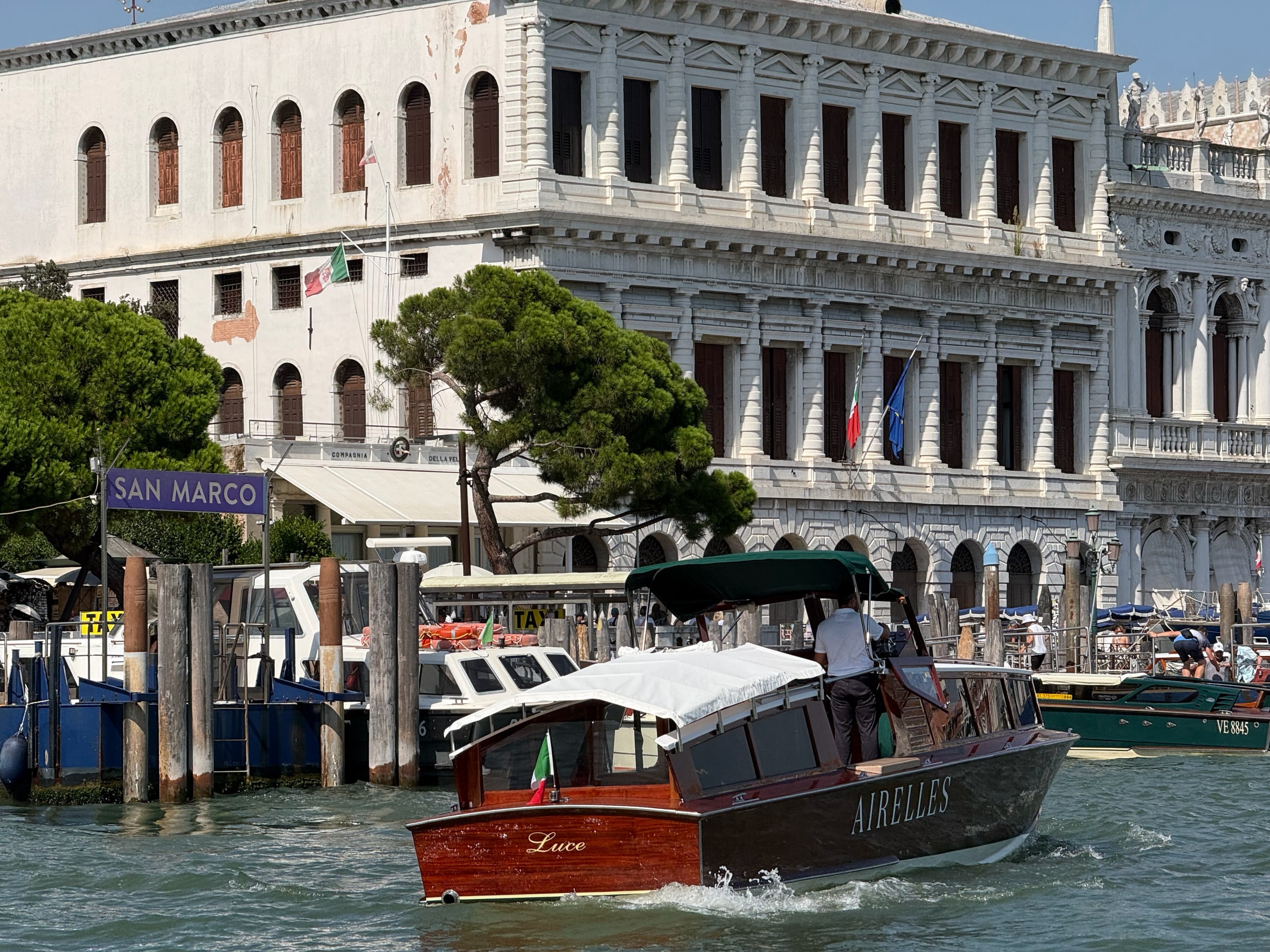 Water taxis crossing the basin near San Marco.