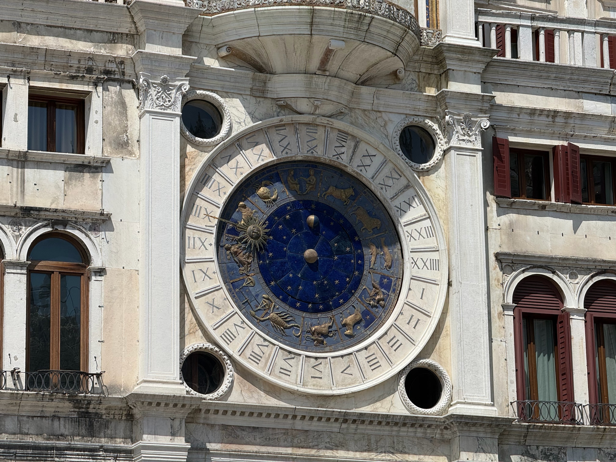 The blue and gold astronomical clock on St Mark's Clocktower.